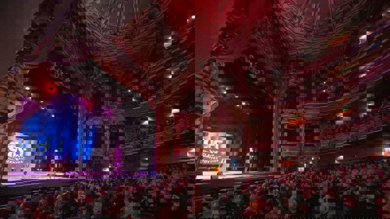 Comedian Ardal O'Hanlon performing on stage at the King's Theatre during the Glasgow International Comedy Festival.